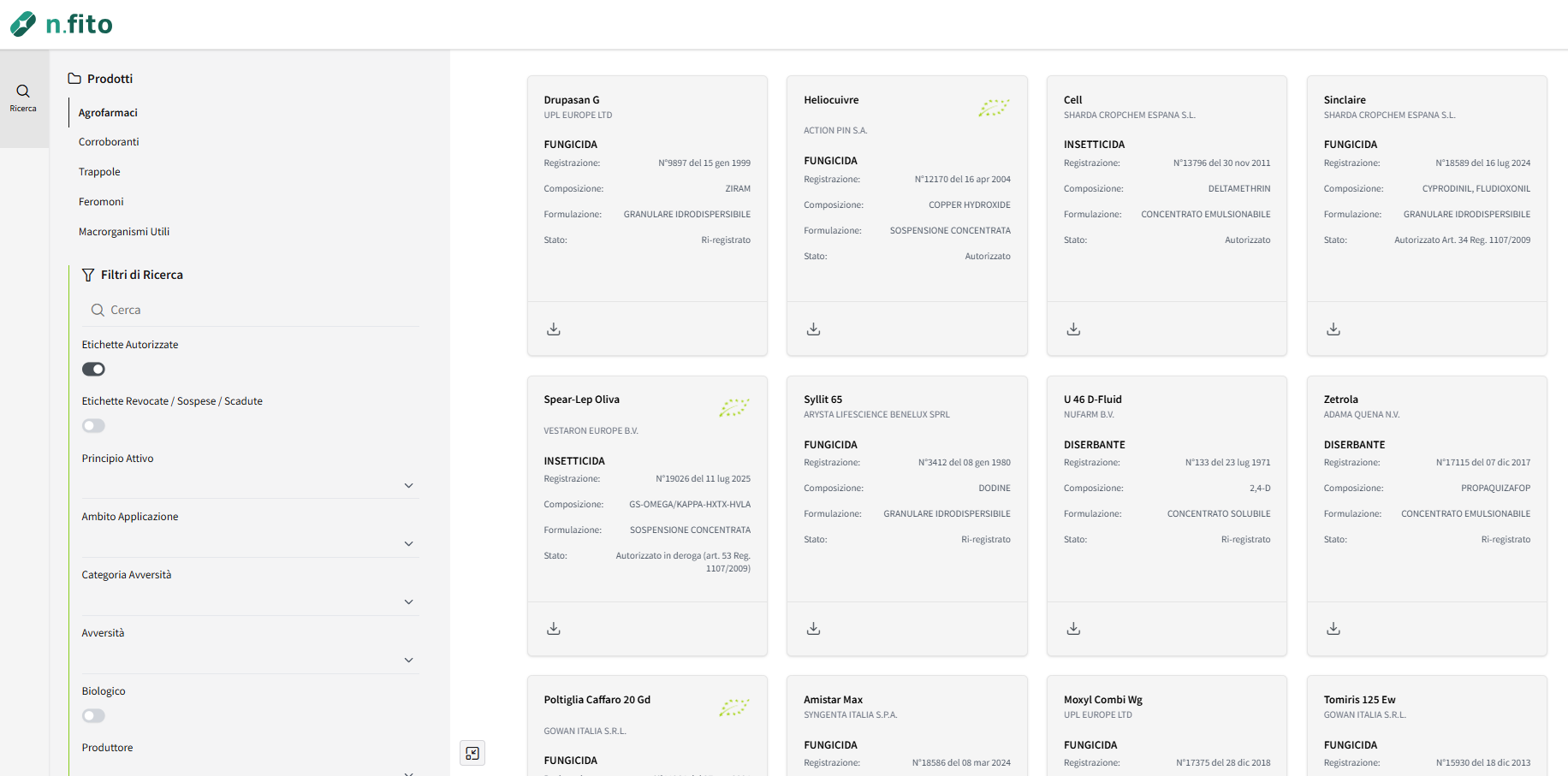 Interfaccia dell'applicazione N Fito visualizzata su desktop